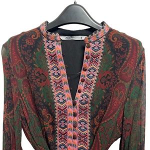 Zara Boho Paisley Print Dress - Size Small